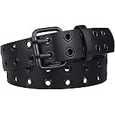 macoking Grommet Leather Belts for Women, Black Belt Women Men with Double Holes