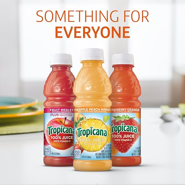 TROPICANA 100% JUICE VARIETY PACK – PINEAPPLE PEACH MANGO, FRUIT MEDLEY & STRAWBERRY ORANGE, SINGLE SERVE, 10 FL OZ BOTTLES (PACK OF 24) – VITAMIN C RICH, NO ADDED SUGARS, NO ARTIFICIAL FLAVORS