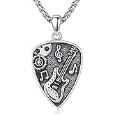 YueYuan Guitar Pick Necklace 925 Sterling Silver Abalone Shell Peace Sign/Guitar Plectrum/Music Note Pendant Music Jewelry Musicians Gift for Men Women Guitar Lovers Birthday Christmas Gifts