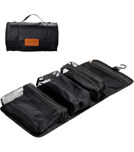 WODISON Foldable Clear Hanging Travel Toiletry Bag Cosmetic Organiser Storage, Black, One Size : Beauty & Personal Care