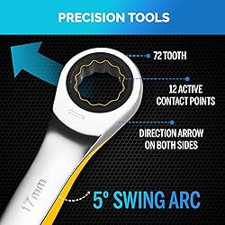 TOOLGUARDS 17mm Wrench - Ratcheting Wrench - Slim