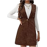 SHENHE Women's Corduroy Overall Dress Sleeveless Deep V Neck Pinafore Jumper Dress With Pockets