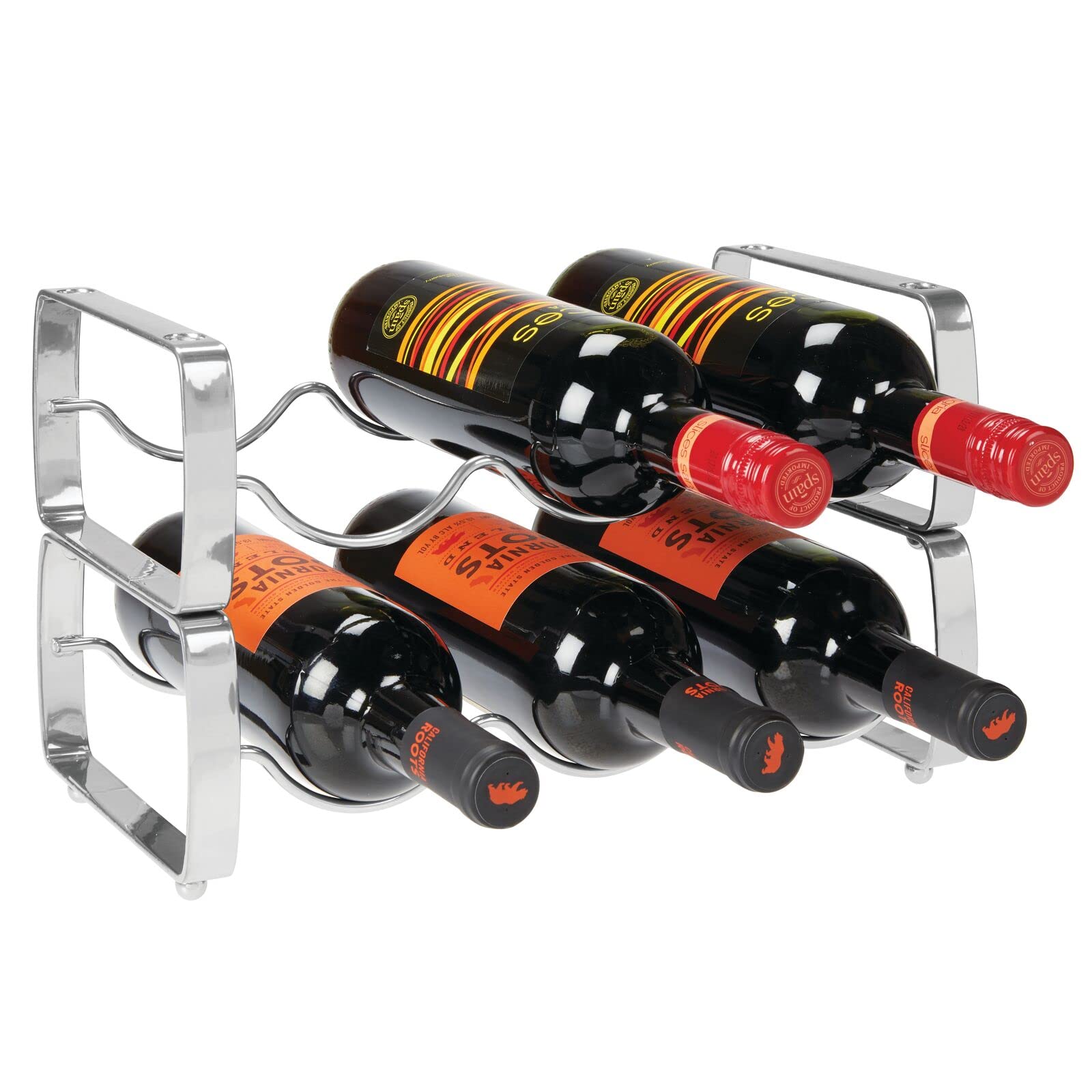 mDesign Set of 2 Wine Rack – Stackable Metal Wine Shelf for up to 3 Bottles – Convenient Shelf for Wine Bottles and More – Chrome