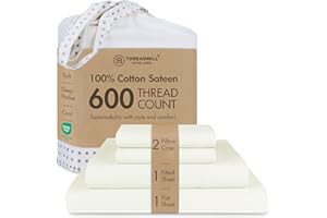 Threadmill 100% Cotton Sheets for King Size Bed - 600 Thread Count King Bed Sheets Set with 16” Deep Pocket - Sateen Weave 4-