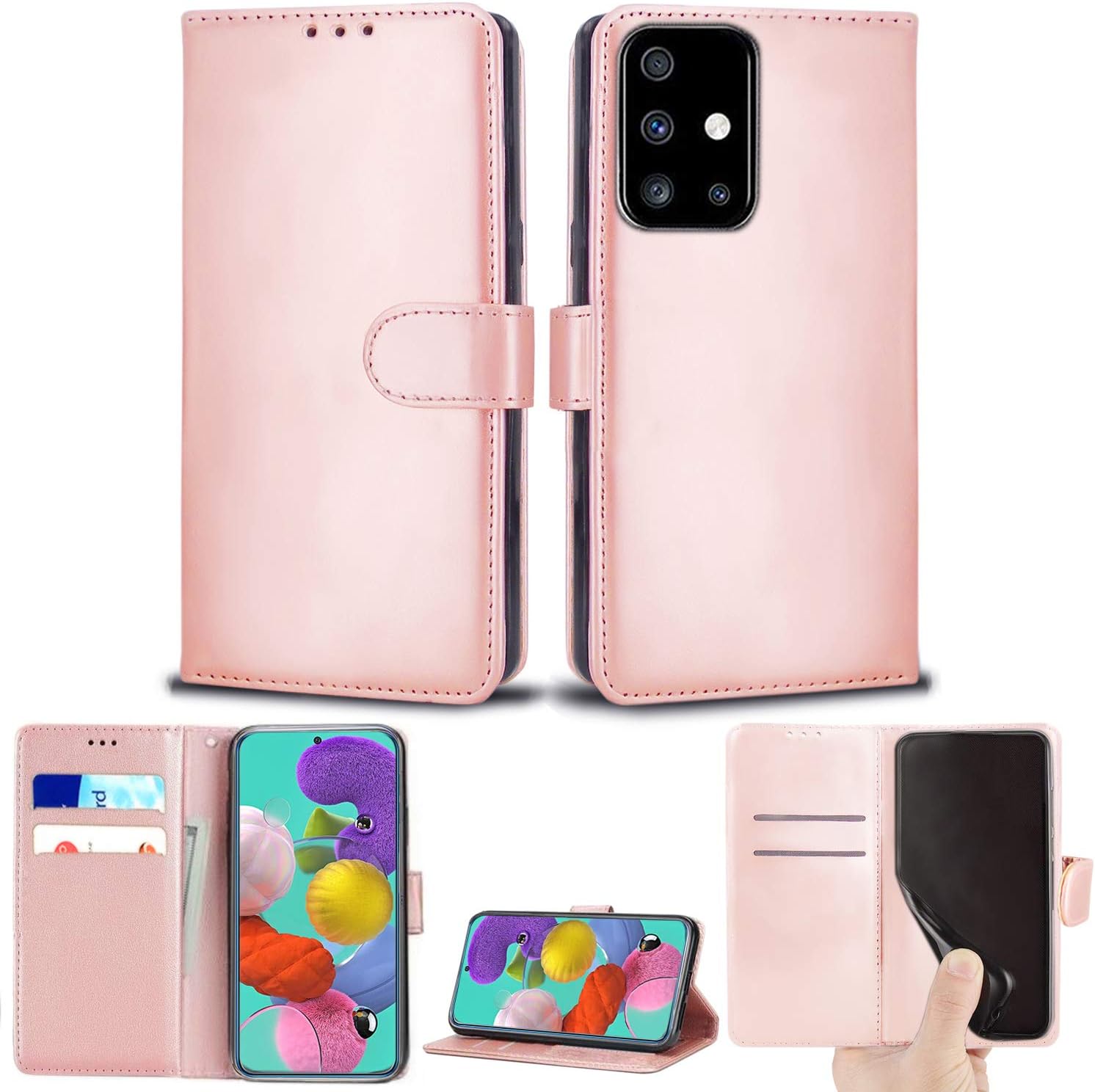 Galaxy A51 Case, Luxury Slim PU Leather Flip Protective Magnetic Wallet Cover With Card Holder and Stand Function Compatible With Samsung Galaxy A51 (Rose Gold)