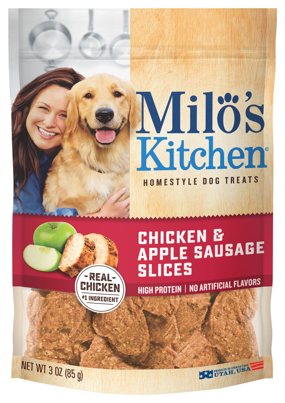 Milo's Kitchen Chicken and Apple Sausage Slices Dog Treats, 3 oz