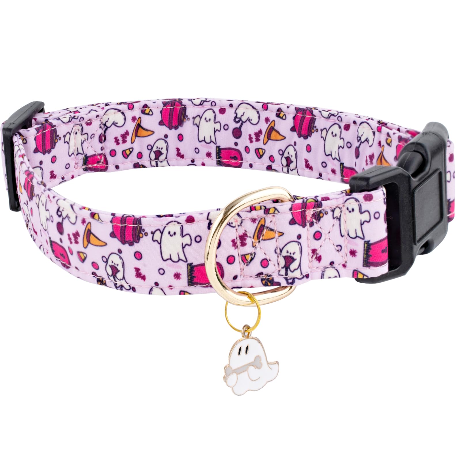 Photo 1 of Faygarsle Fall Dog Collar Adorable Ghost Pattern Halloween Collar for Dogs Autumn Collars for Small Medium Large Female and Male Dog Cute Neckwear for Dogs Purple Collar for Boy Girl Dogs M
