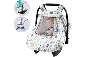 SMTTW Baby Car Seat Cover - Universal Fit, Snug, Breathable, Canopy for Boys/Girls, Ideal for All Seasons (White Bear)