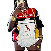 RoseSeek Women's Jersey Shirts Graphic Color Block Racing T Shirt Short Sleeve Crewneck Preppy Tee Tops Vintage Y2K Clothes