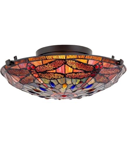 Turkish Mosaic Bohemian Flush Mount Ceiling Light – 16-Inch Red Blue Glass, LED Tri-Color, Vintage Moroccan Style For Living Room, Bedroom, Entryway
