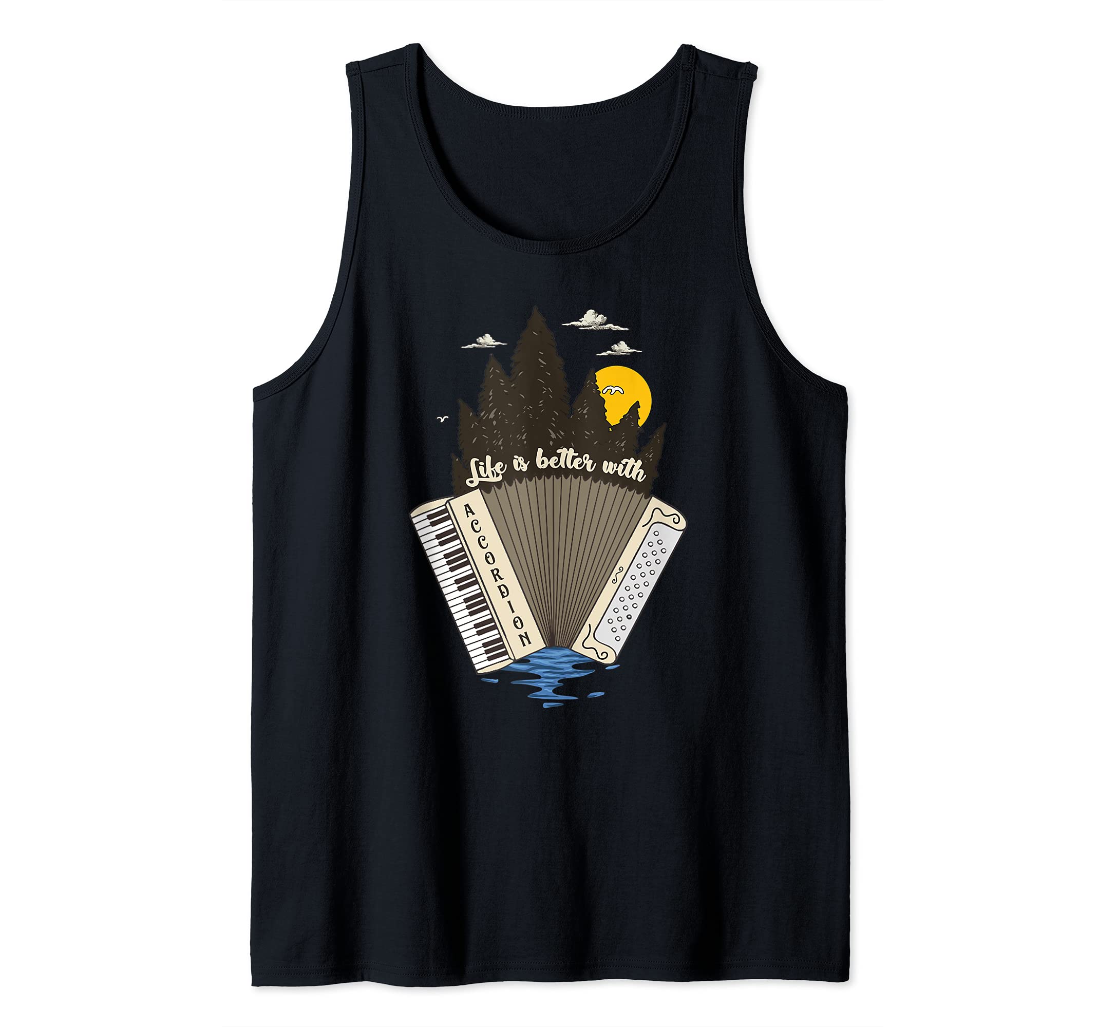 Vintage Accordion Player Instrument Landscape Art Tank Top