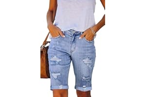 Dreweatts Womens Jean Shorts Stretchy Bermuda Denim Shorts for Mom Ripped Trendy