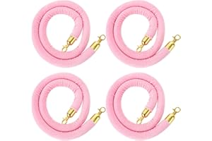 FVIEXE 4 Pack 5 Feet Pink Velvet Stanchion Rope, Crowd Control Ropes with Gold Clasps, Foam Core Queue Safety Sarriers Stanchion Post Rope for Party Event and Red Carpet