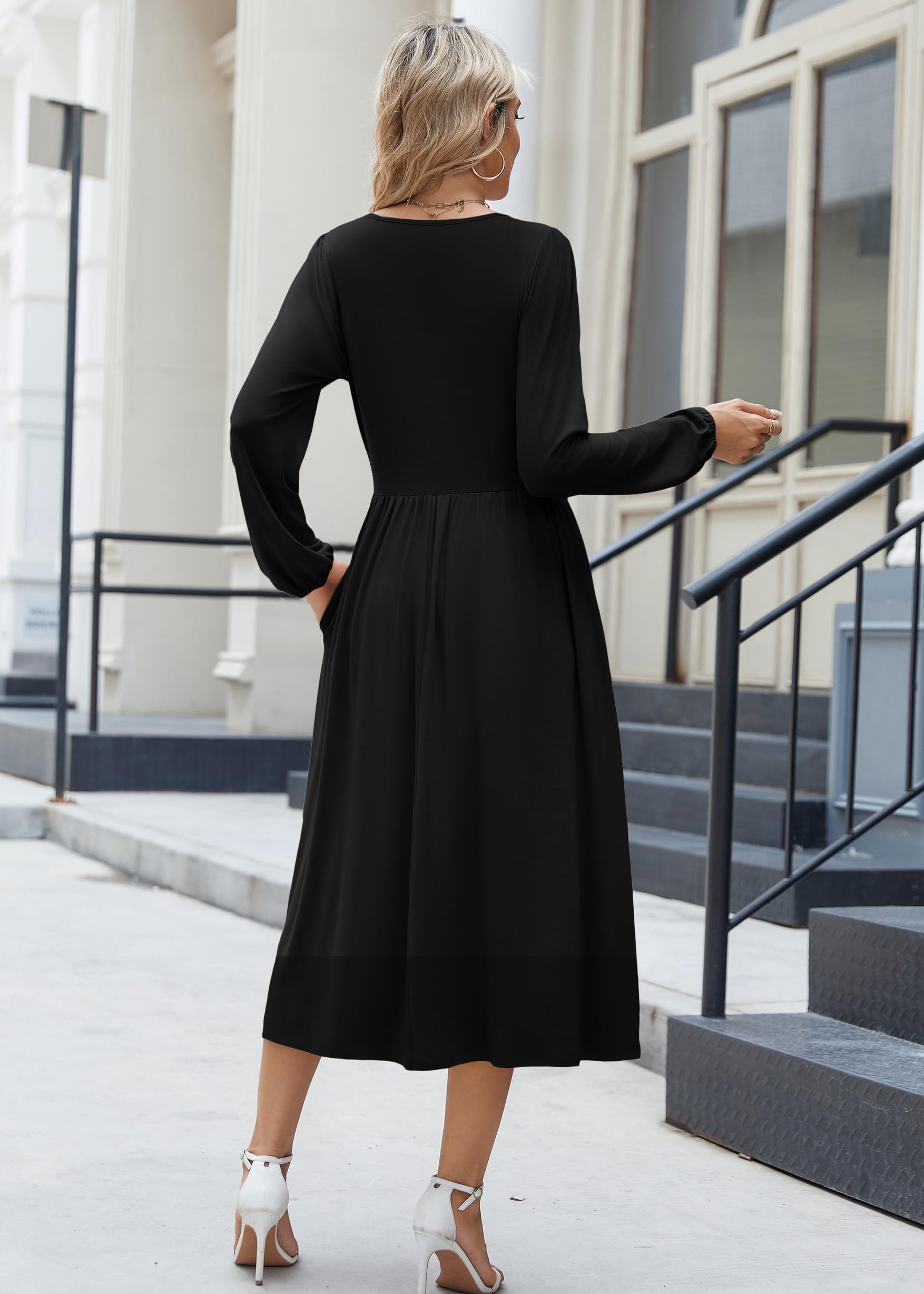 Zeagoo Long Sleeve Dresses for Women 2025 Fall Winter Casual Flowy A-Line Boho Midi Party Long Dress with Pockets