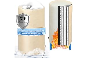 Angooni Insulated Well Pressure Tank Cover Aluminum Foil (5℉) - 16"D x 32"H Industrial 600D Outdoor Well Water Tank Insulation Blanket, Anti-UV Winter-Freeze Water Well Pump Cover, Beige