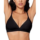 Triangle Bralette for Women Deep V Removable Pads Unlined Bra Comfortable Neck Wireless Seamless Smoothing Bra Top Black