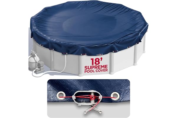 18 ft Round Winter Pool Cover for Above Ground Pools, Navy Blue, Resistant | Durable Woven PE, Tear-Resistant, Weatherproof,