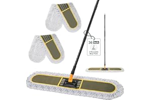 Ylebs 36" Commercial Dust Mops for Floor Cleaning with Replacement Mop Pad, Heavy Duty Large Dust Mop for Hardwood Floors,Industrial Floor Duster Wet Dry Mop for Office Garage Warehouse Factory Mall