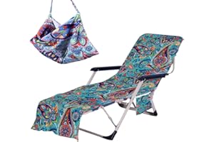 TREESWIFT Paisley Beach Chair Cover with Side Pockets Thick and Quick Dry Chaise Lounge Chair Towel Cover for Sun Lounger Pool Sunbathing Garden Beach Hotel No Sliding
