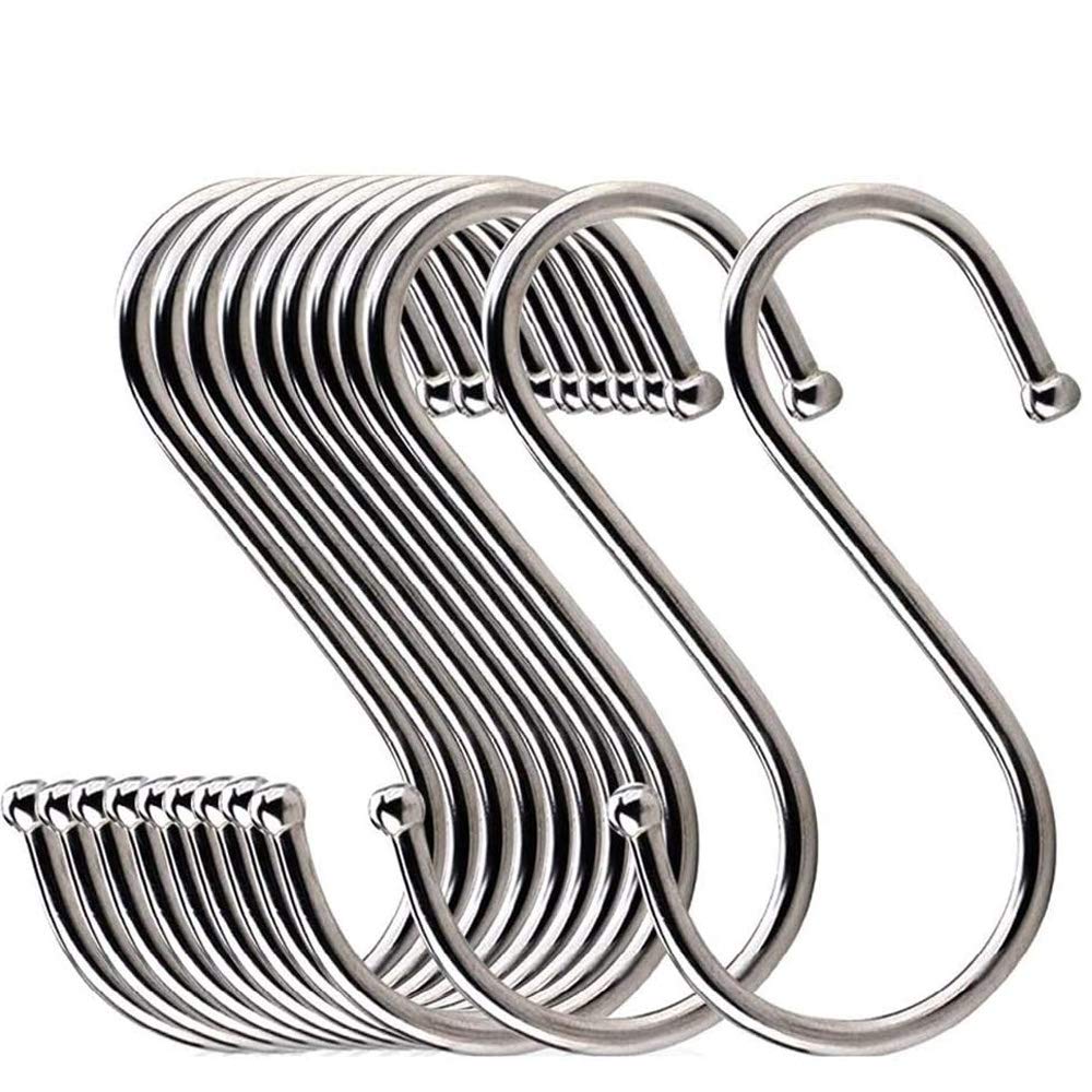 Meiyaa 10PCS S Hook Stainless Steel Hanger Rack Butcher Meat Dryer Hanging Pot Pan for Kitchen,Bathroom,Bedroom and Office (Large)