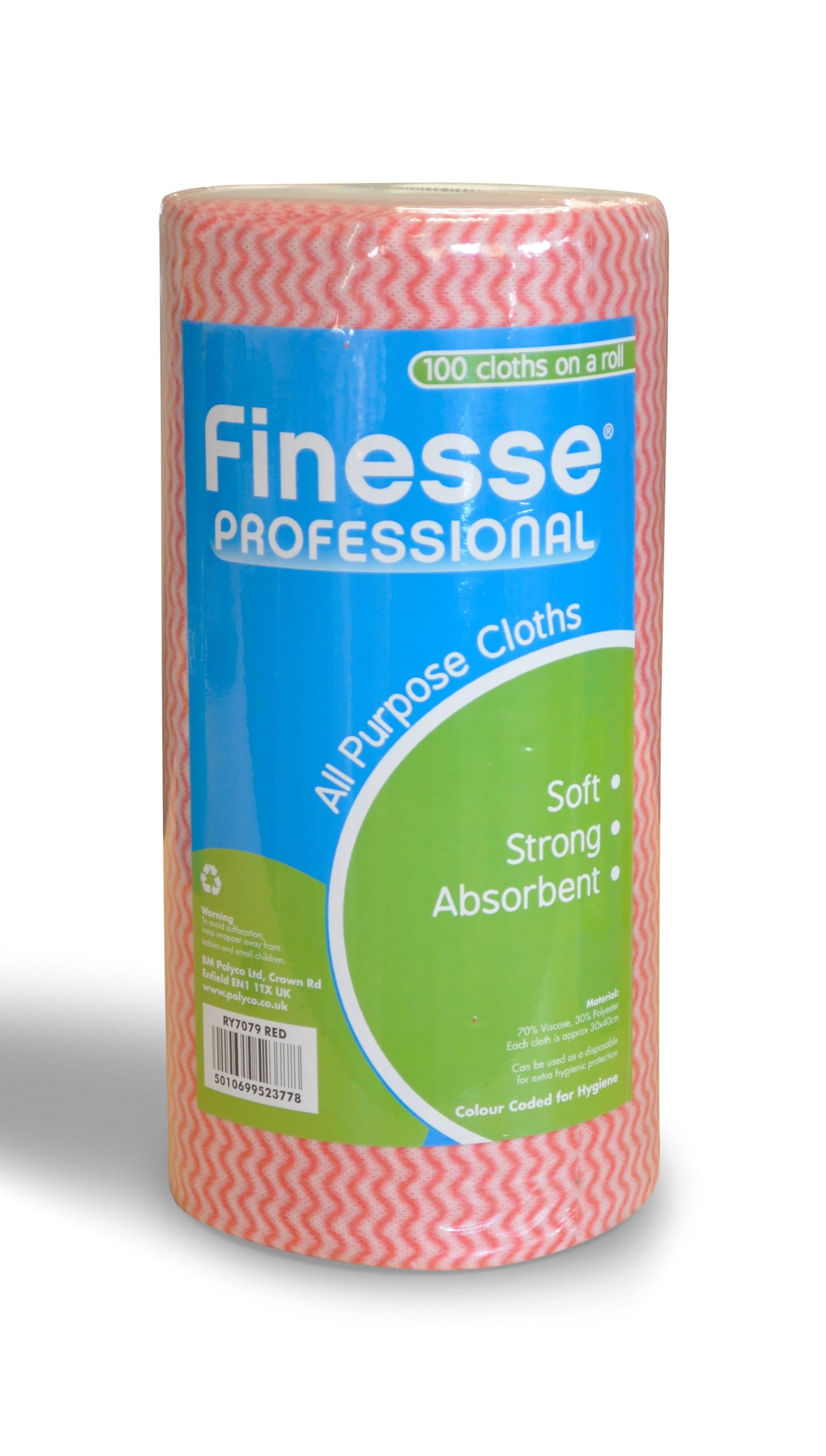 Finesse Professional All Purpose Cloths, Roll of 100 | Soft, Strong and Absorbent | Red
