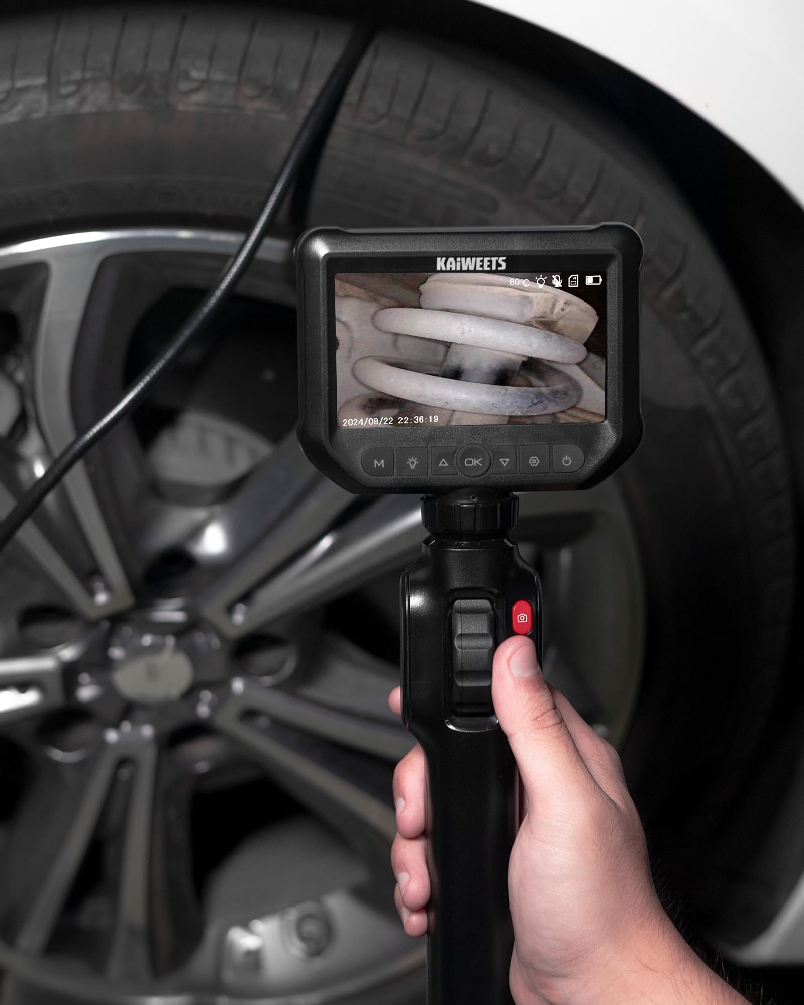 KAIWEETS Inspektionskameras Endoskopkamera mit Licht, 4,3''IPS 1080P Inspektionskamera mit Scrollradsteuerung Zwei-Wege 210° Drehung, Flexible Rohrkamera IP67 wasserdichte für Kfz und Rohrinspektion 5