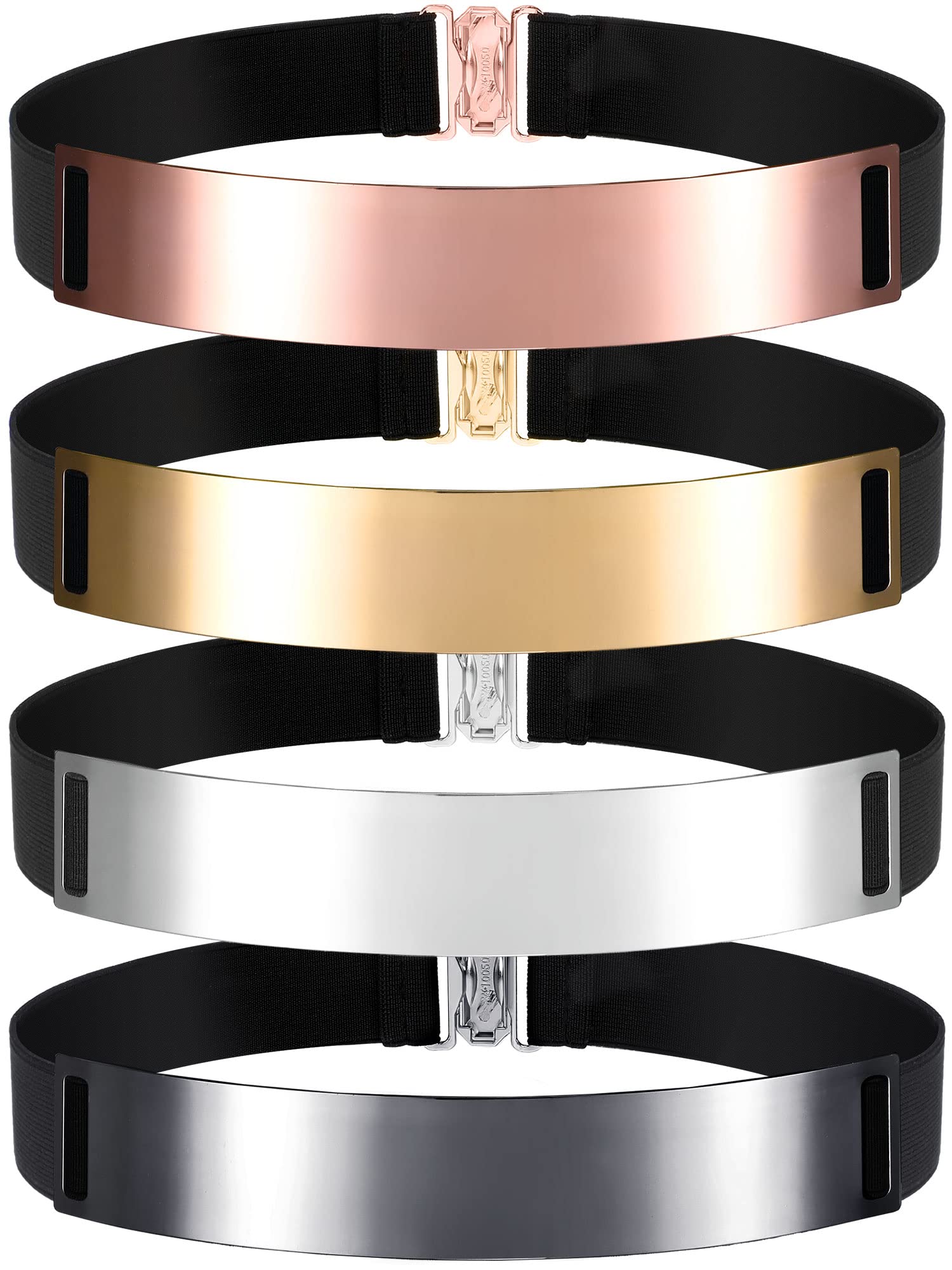 4 Pcs Women Mirror Waist Belt Metal Stretch Dress Belts Plated Obi Band  Waist... | eBay