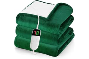 greenoak Heated Blanket Electric Throw 50"X60", Heating Blanket with 10 Heat Levels 1/2/4/6/8 Hours Auto-Off Overheat Protection, Flannel Sherpa Soft Warm Heater, ETL Certified Mint Green