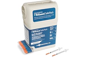 All-in-One UltiGuard Safe Pack U-100 Insulin Syringes and Sharps Container for at-Home Insulin Injections and Safe Needle Disposal; Size: 1/2cc, 31G x 5/16’’ (8mm), 100 Count