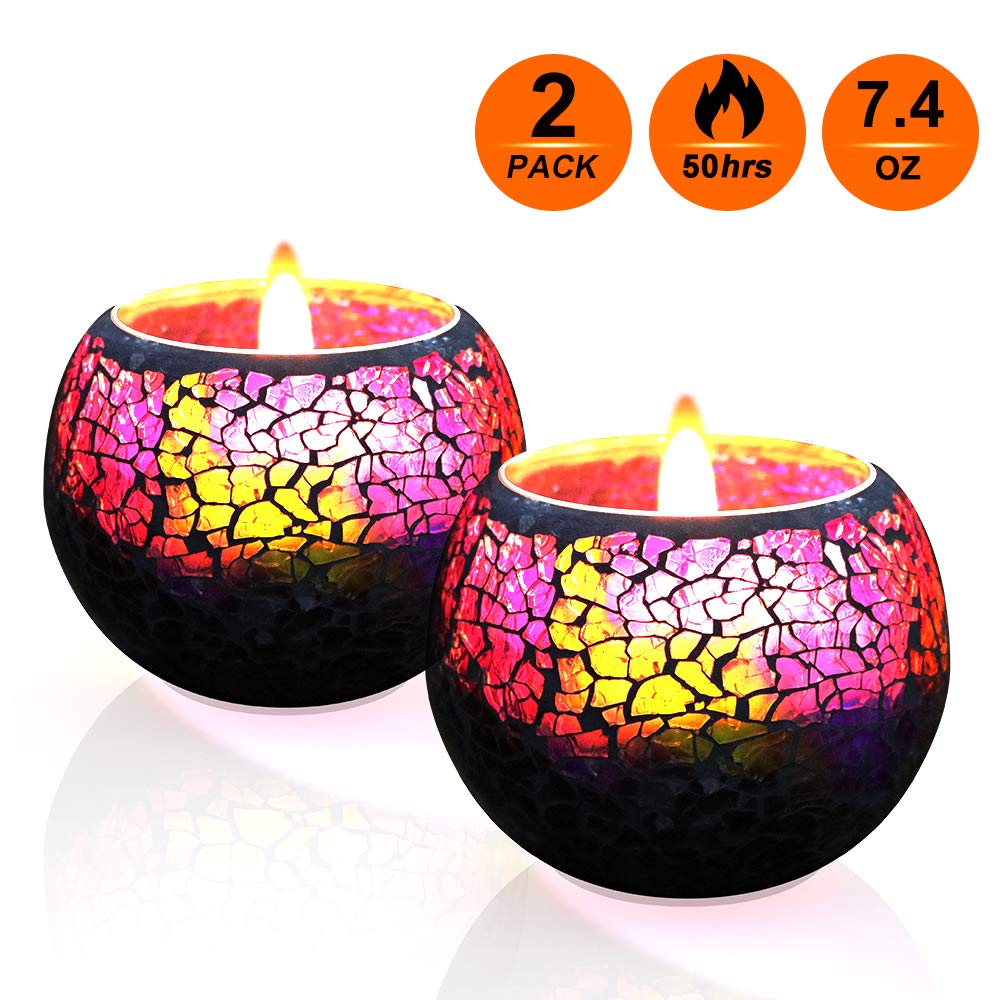 U2C Scented Candle Gift Set, Handmade 7.4oz x 2 Pack Scented Lavender Travel Candle, Large Glass 100% Soy Wax Candle for Stress Relief and Aromatherapy, Indoor and Outdoor Use, Candles