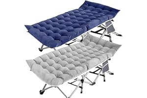 Fenbeli Folding Camping Cot for Adults, 2 Pack Heavy Duty Sleeping Cots with Carry Bag, Double Layer Oxford Portable Travel Camp Cots for Outdoor Camp Beach Home Office (Blue Pad & Gray Pad, 2PACK)