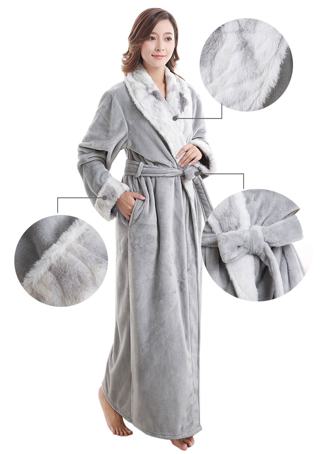 Womens Thick Flannel Bathrobe Ultra Soft Plush Microfiber Spa Robes
