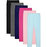 Resinta 6 Pack Girls Cotton Leggings Kids Pull On Leggings Elastic Waistband Stretchy Full Length Footless Soft Tights Pants