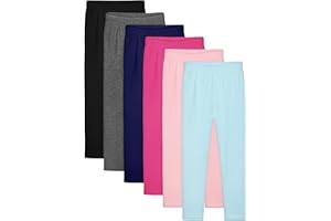 Resinta 6 Pack Girls Cotton Leggings Kids Pull On Leggings Elastic Waistband Stretchy Full Length Footless Soft Tights Pants