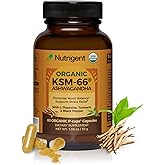 Nutrigent USDA Organic KSM-66 Ashwagandha 600mg with Organic L-Theanine, Turmeric & Black Pepper, Supports Calm, Focus, Relaxation & Overall Well-Being, 60 Capsules