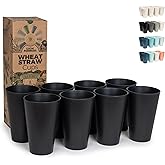 Grow Forward Premium Wheat Straw Cups - 20 oz Unbreakable BPA Free Hard Plastic Cups - Reusable Lightweight Plastic Drinking Glasses for Kitchen, Outdoor, Water, Camping, RV - Midnight