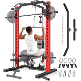 OPPSDECOR All-in-One Smith Machine for Home Gym, 1400LBS Multi-Functional Power Cage Squat Rack with LAT Pulldown System, Cable Machine &amp; Barbell Bar - Strength Training Equipment with Attachments