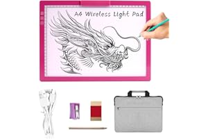 A4 Wireless LED Light Pad with Carry Bag, Innovative Stand and Top Clip, TOHETO Rechargeable Light Box Stepless Dimmable and 6 Levels Brightness Cordless Light Board for Tracing Weeding Vinyl(RoseRed)