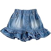 TIBE PINCESS Girls Jean Shorts Kids 2 Layers Ruffles Denim Short Pants Fashion Summer Casual Skirt Shorts