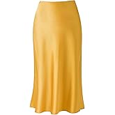 Soowalaoo Womens Leopard Print Skirt Midi Long Length Silk Satin High Waist Elastic Skirts
