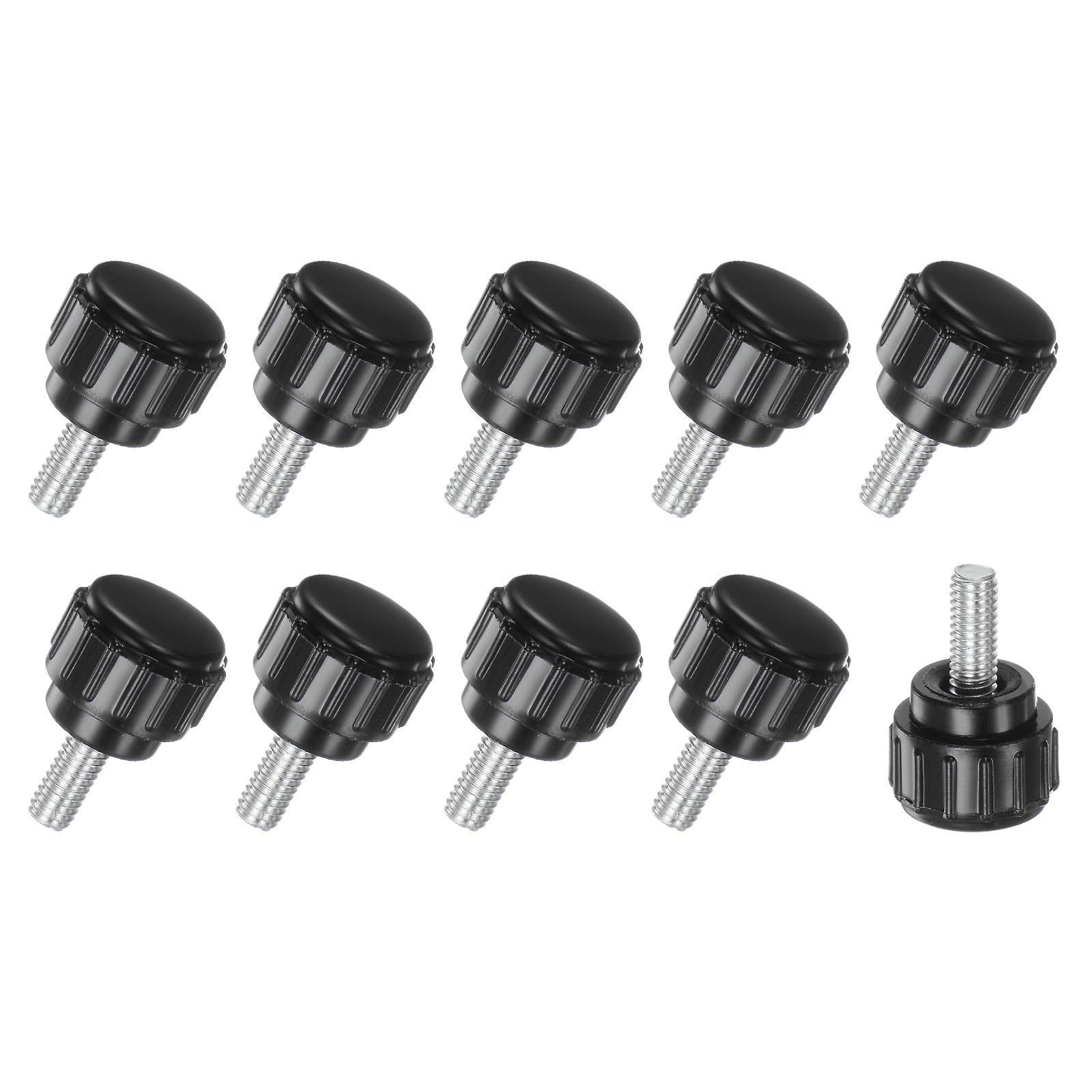 M METERXITY 10-Pack Knurled Clamping Knobs, M4x10mm Male Thread Knurled Thumbscrew, Carbon Steel Screw on Knobs Grips for Machinery/Electronic/Furniture, Mounting Handle Bolts [Black]