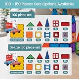 Playmags 100 Piece Magnetic Building Blocks Set Learn Shapes Colors ABCs view 2