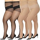 MANZI Women's Plus Size Pantyhose 4 Pairs Sheer Nylon Tights