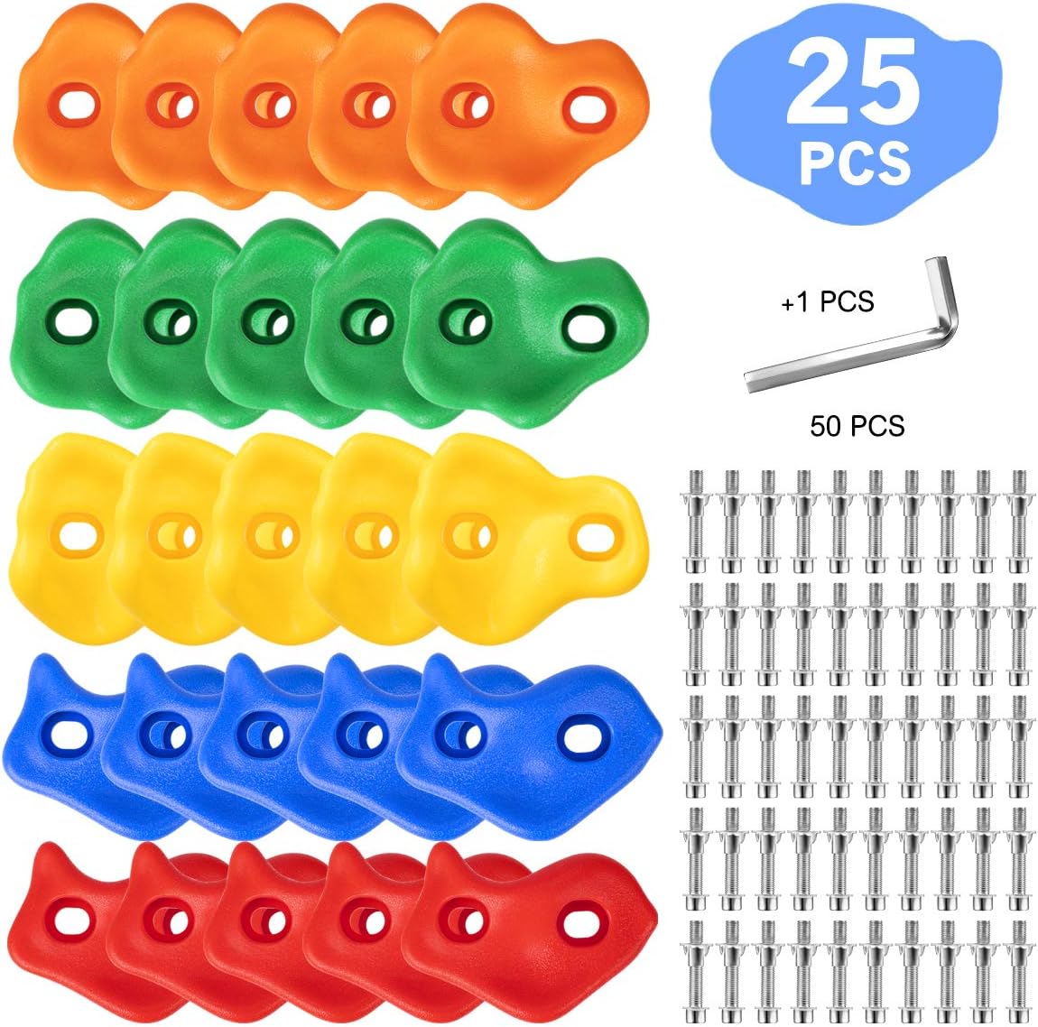 SEKKVY 25 Rock Climbing Holds Set with 9.8Ft Knotted Climbing Rope, Kids Climbing Rocks for Indoor Outdoor Play Set, Rock Wall Grips Kit with 2 Inch Mounting Hardware: Toys & Games