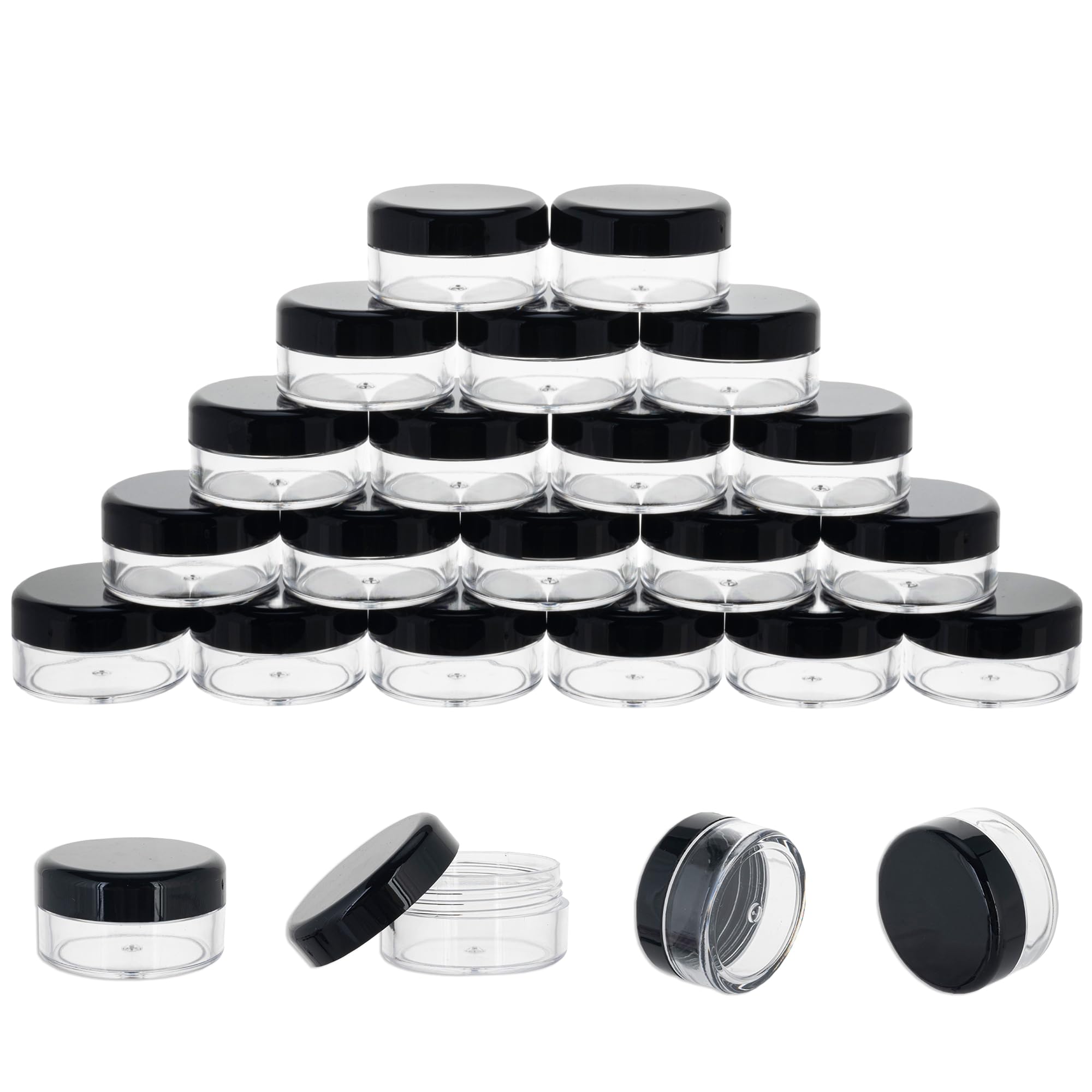 Photo 1 of 10 Gram 20 Count Sample Containers, Small Plastic Containers with Lids, Empty Sample Jars with Labels and Mini Disposable Spatulas(Black Lid)