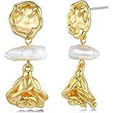 18K Gold Plated Two Tone Dangle Statement Earrings for Women by SNGIA, Handmade Trendy Summer Leaf Flower Floral Boho Jewelry Gifts, Thin Beachy Vintage Plant Fashion Drop Accessories, Vintage Nickle Free Floral Dangling Earrings.