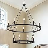 KOSTOMO Black Wagon Wheel Chandelier 2 Tier