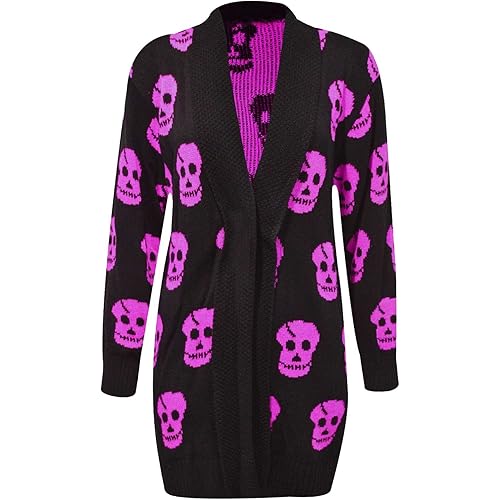 Thever Women Ladies Halloween Skull Skeleton Print Open Front Knitted Cardigan