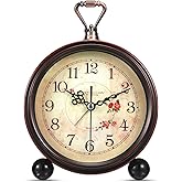Veemoon Vintage Desk Alarm Clock - 8# Antique Silent Table Clock Decorative Quiet Non-Ticking Alarm - Retro European Style- for Kids, Office, Desk Bedside Shelf Decor, No Battery