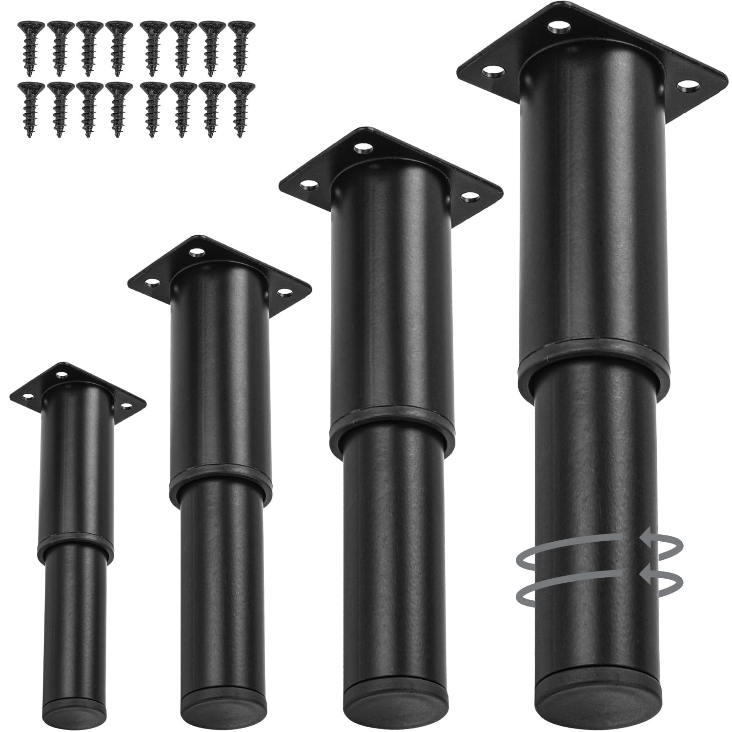 4.8-8.4 Inch / 12-21cm Adjustable Metal Furniture Legs, 4 Pcs Black Sofa Legs Cabinet Legs Heavy Duty DIY Replacement Support Feet for Bed Cabinet Table Sofa Couch Desk Coffee Table